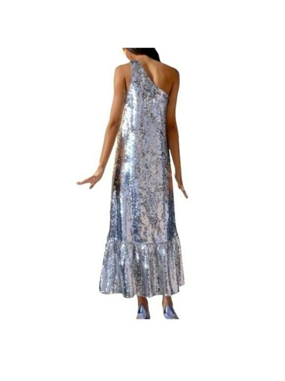Anthropologie Maeve Small Sequins One Shoulder Maxi Evening Formal Dress NWT - Picture 3 of 11